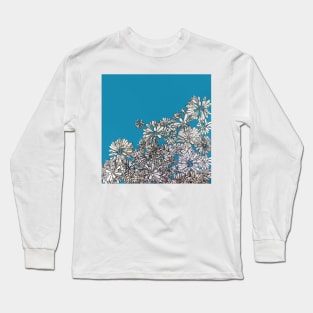 Turquoise Print Woodcut Long Sleeve T-Shirt